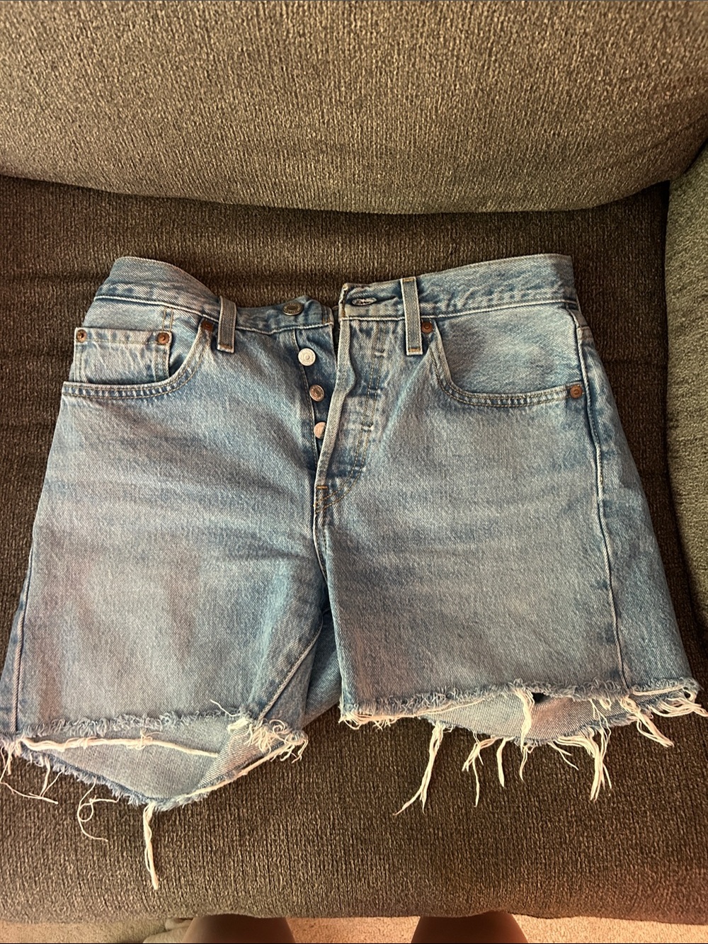 Levi- Light Blue Raw Hem Denim Shorts - Women